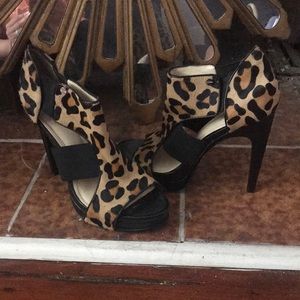 Leopard print and black high heel sandal